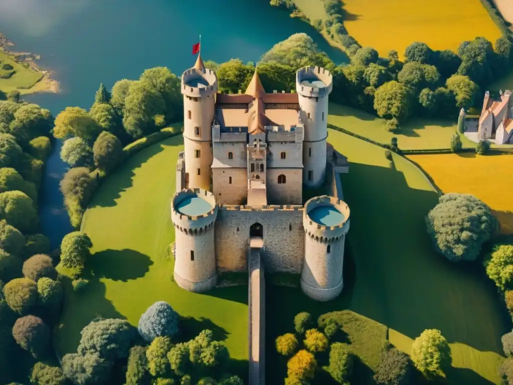 Evolución aérea de castillos: medieval a moderno Representación aérea castillos arte a lo largo de los siglos: manuscritos medievales, pinturas renacentistas y imágenes satelitales modernas