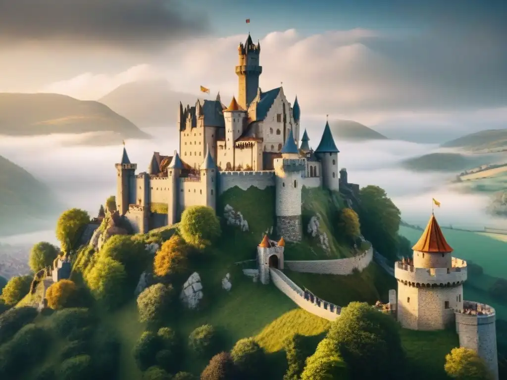 Arduo trabajo de artesanos medievales construyendo castillo con métodos de construcción