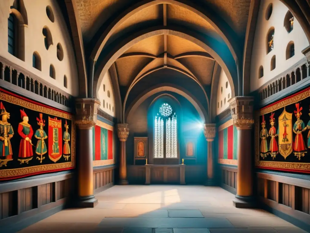 Castillo medieval: tapices vibrantes y misterio Arte en castillos: joyas escondidas en majestuosos tapices medievales de colores vibrantes