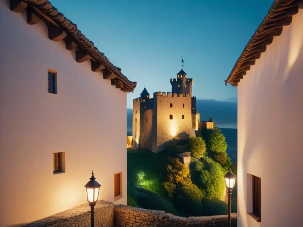 Iluminación ecológica resalta la belleza de un castillo antiguo en un ambiente mágico
