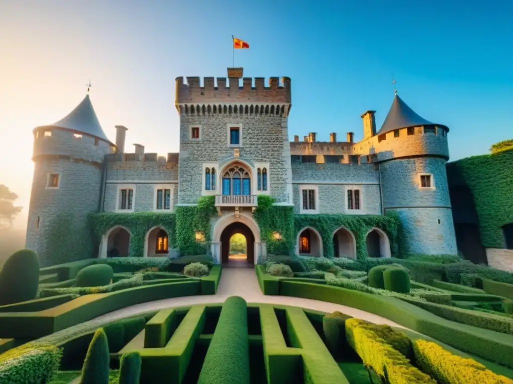 Castillo centenario: majestuosidad y encanto en la naturaleza Castillo centenario con detalles majestuosos y vegetación exuberante, ideal para eventos corporativos