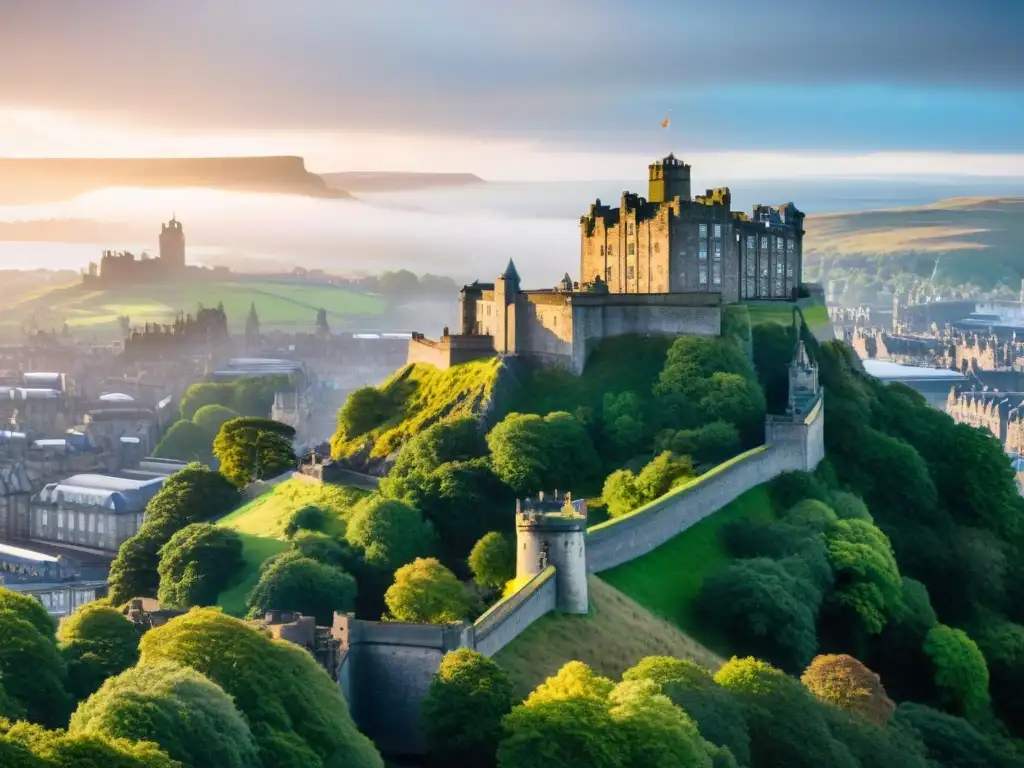 Castillo de Edimburgo: Majestuosidad en Castle Rock al atardecer Castillo de Edimburgo en Castle Rock al atardecer, con vistas panorámicas a la ciudad
