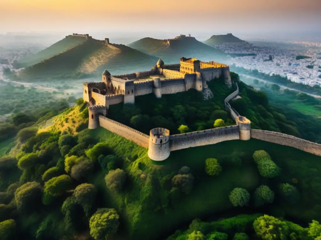 Castillo enigmático en Asia: Fortaleza de Golkonda bañada por la luz dorada del atardecer, revelando su grandeza histórica