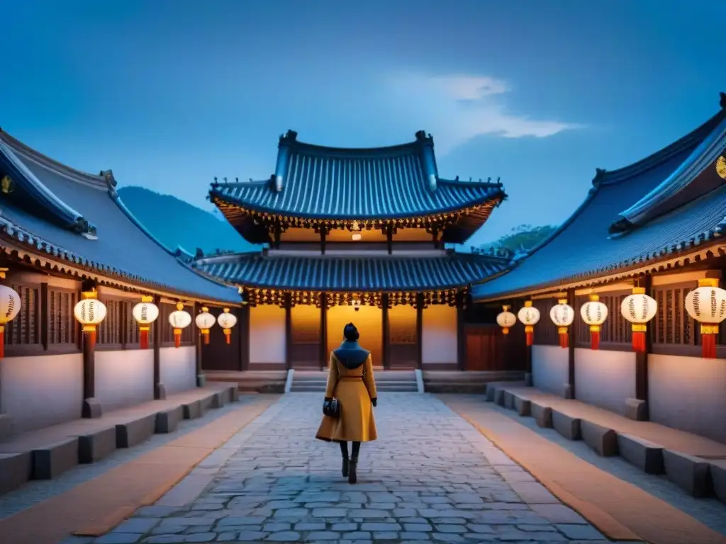 Un castillo enigmático en Asia: misteriosas sombras iluminan el majestuoso Castillo Myeongdong al anochecer