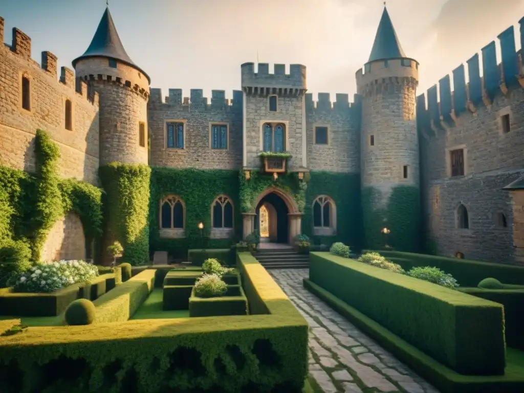 Castillo medieval: detalle y grandiosidad en alta resolución Un castillo medieval majestuoso en realidad aumentada, con detalles intrincados y una atmósfera histórica y encantadora