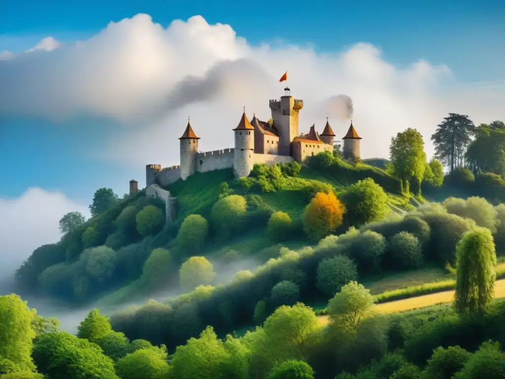 Castillo medieval sostenible: fusión de historia y ecología Un castillo medieval de materiales sostenibles en armonía con la naturaleza