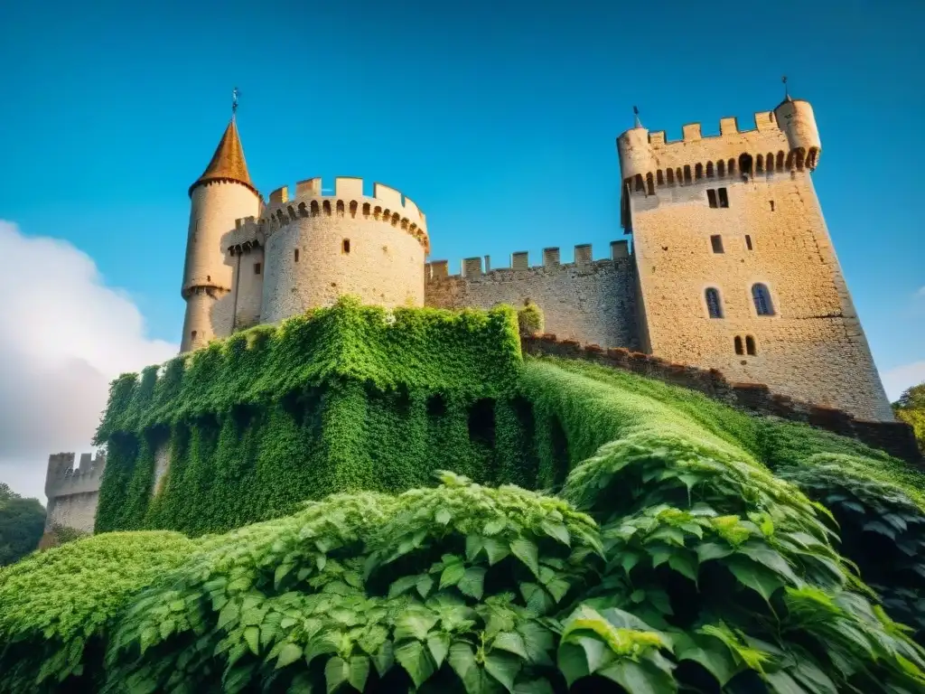 Castillo medieval en armonía con la naturaleza Castillo medieval rodeado de exuberante vegetación, ejemplificando la sostenibilidad en castillos medievales