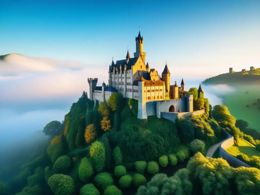 Castillo medieval: majestuosidad en 8k Castillo medieval rodeado de naturaleza exuberante evocando historia y belleza, para 'Gestión sostenible de castillos históricos'