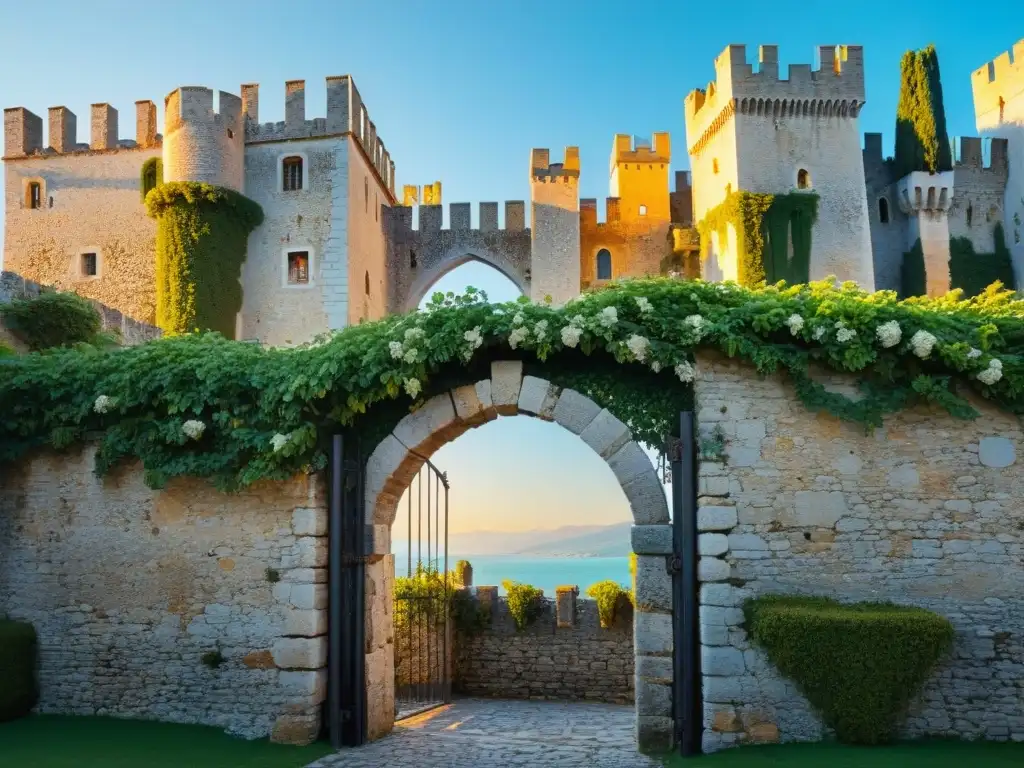 Misteriosa belleza: Castillo de Sirmione al atardecer Castillo de Sirmione: historia misteriosa entre piedras iluminadas por el sol dorado