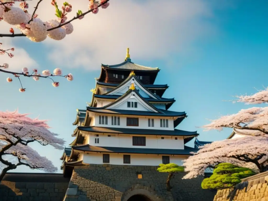Castillo de Nagoya: joya escondida entre cerezos en flor Castillo Nagoya en Japón rodeado de cerezos en flor, mostrando su arquitectura de madera