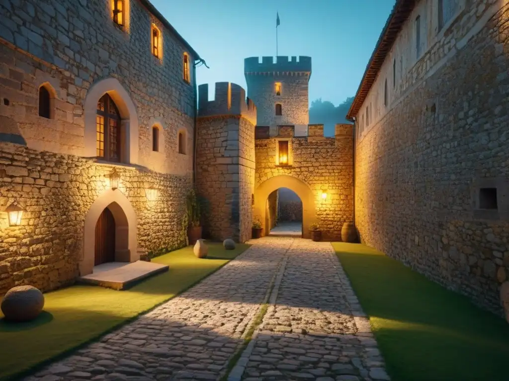Iluminación en castillos históricos: Juego de luces y sombras al anochecer en un castillo medieval