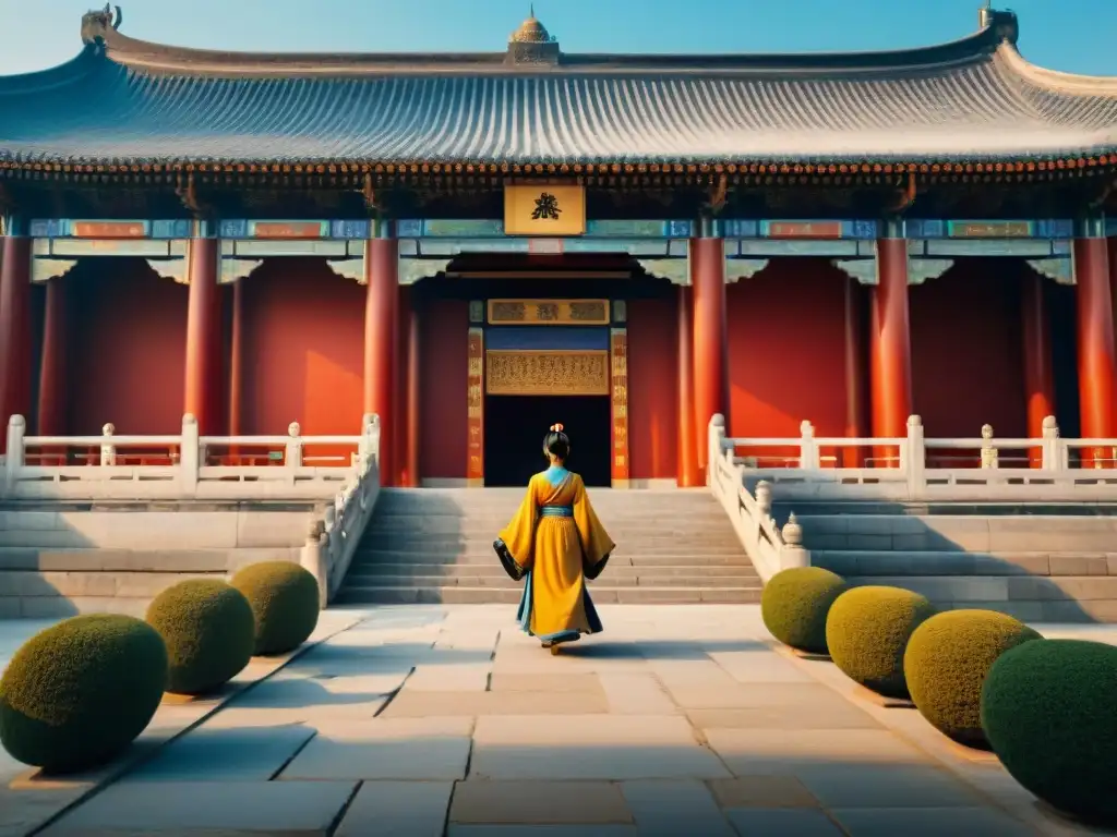 Esplendor Tang: Entrada majestuosa del Palacio Daming Detallada entrada del Palacio Daming en la dinastía Tang, con ornamentados diseños y colores vibrantes