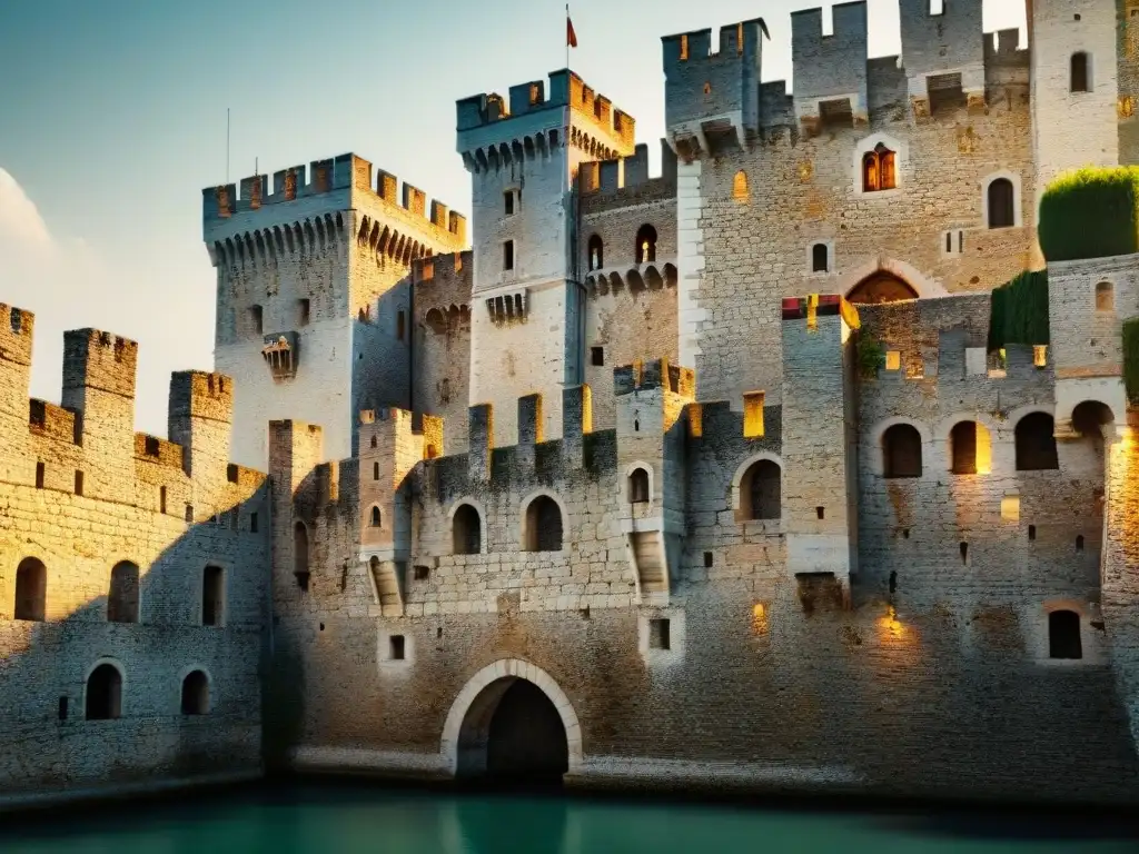 Castillo de Sirmione: Historia en piedra y sombras Detalle de las antiguas paredes de piedra del Castillo de Sirmione, evocando historia misteriosa y misteriosas sombras