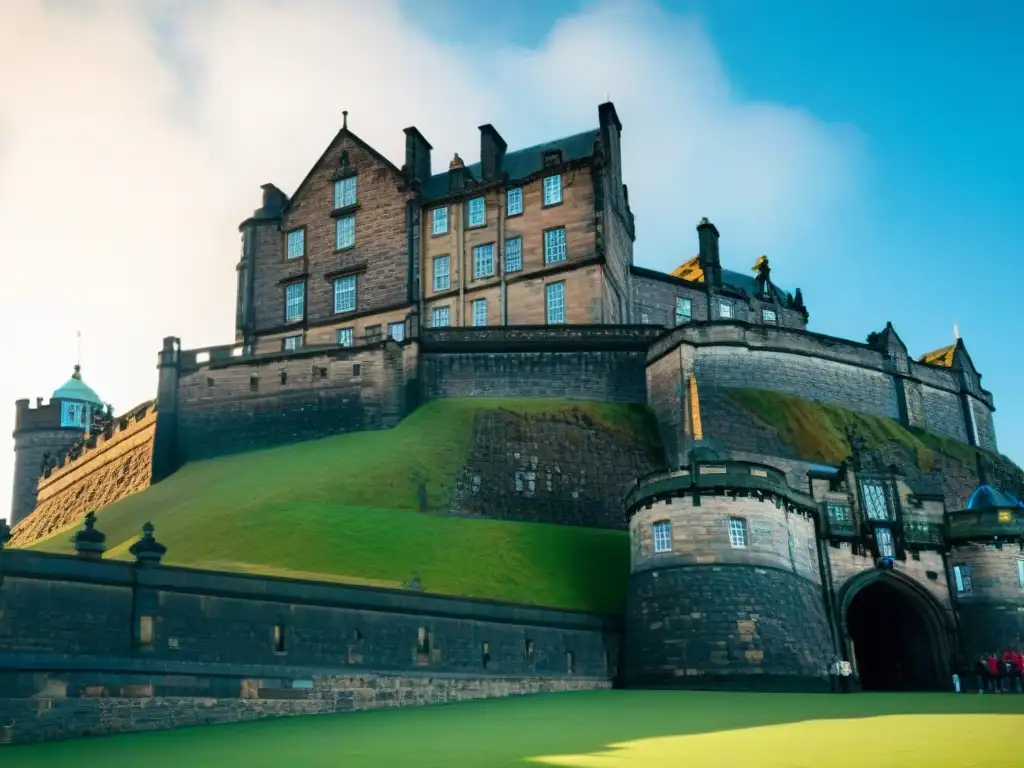 Detalles majestuosos: Restauración del Castillo de Edimburgo Detalle majestuoso de la restauración del Castillo de Edimburgo frente al cielo azul