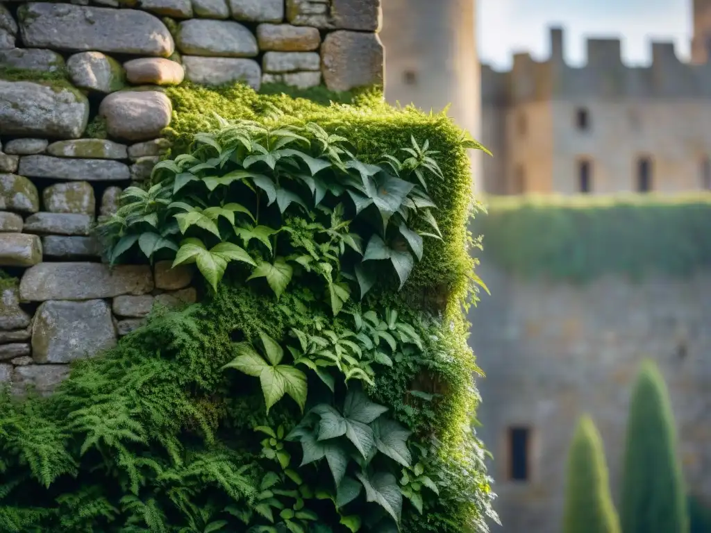 Detalles ancestrales: muros de piedra en un castillo histórico Detalle de muros de piedra en castillo histórico, resaltando materiales sostenibles en construcción de castillos