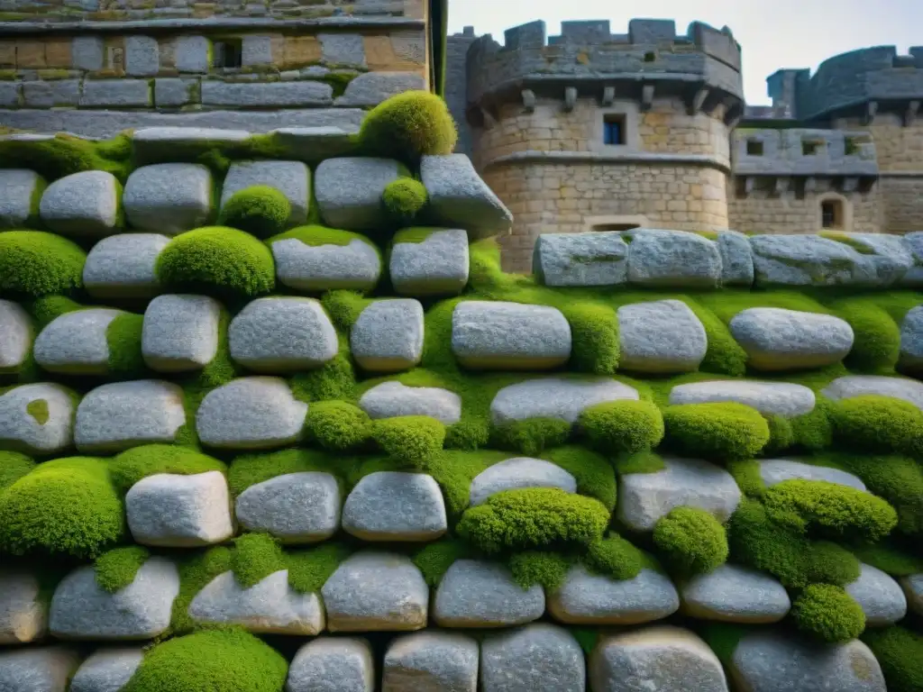 Detalles antiguos en la piedra de un castillo histórico, resaltando la conservación de castillos históricos