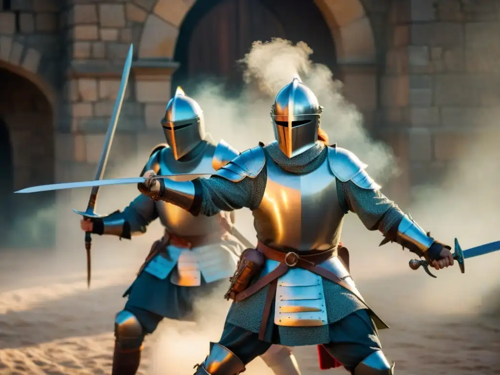 Emocionante esgrima en castillos históricos con auténtica armadura medieval, reflejando valor y tradición