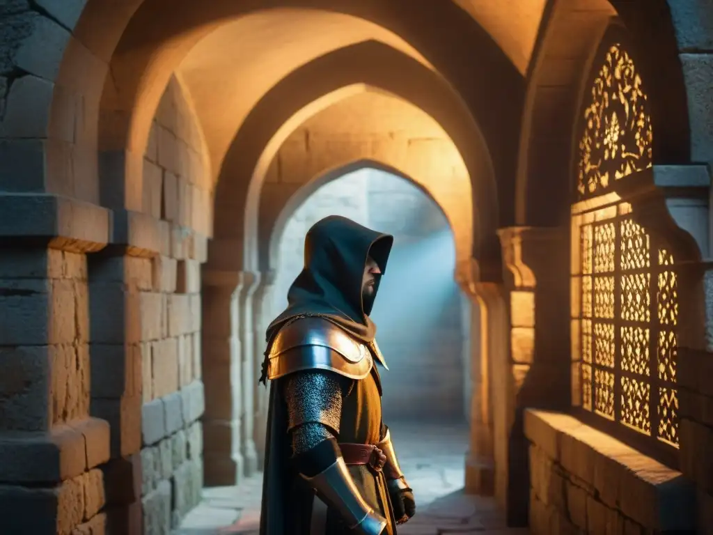 Desenmascaramiento de espía medieval: intriga en el castillo Emotiva escena de espionaje medieval en un castillo con 'Espías internos castillos historia'