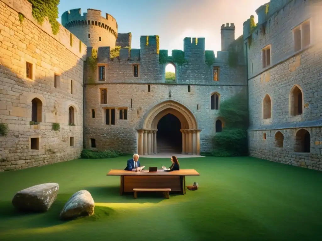 Conversaciones literarias en el castillo histórico Encuentros literarios en castillos históricos: Escritores animados conversan rodeados de historia y creatividad