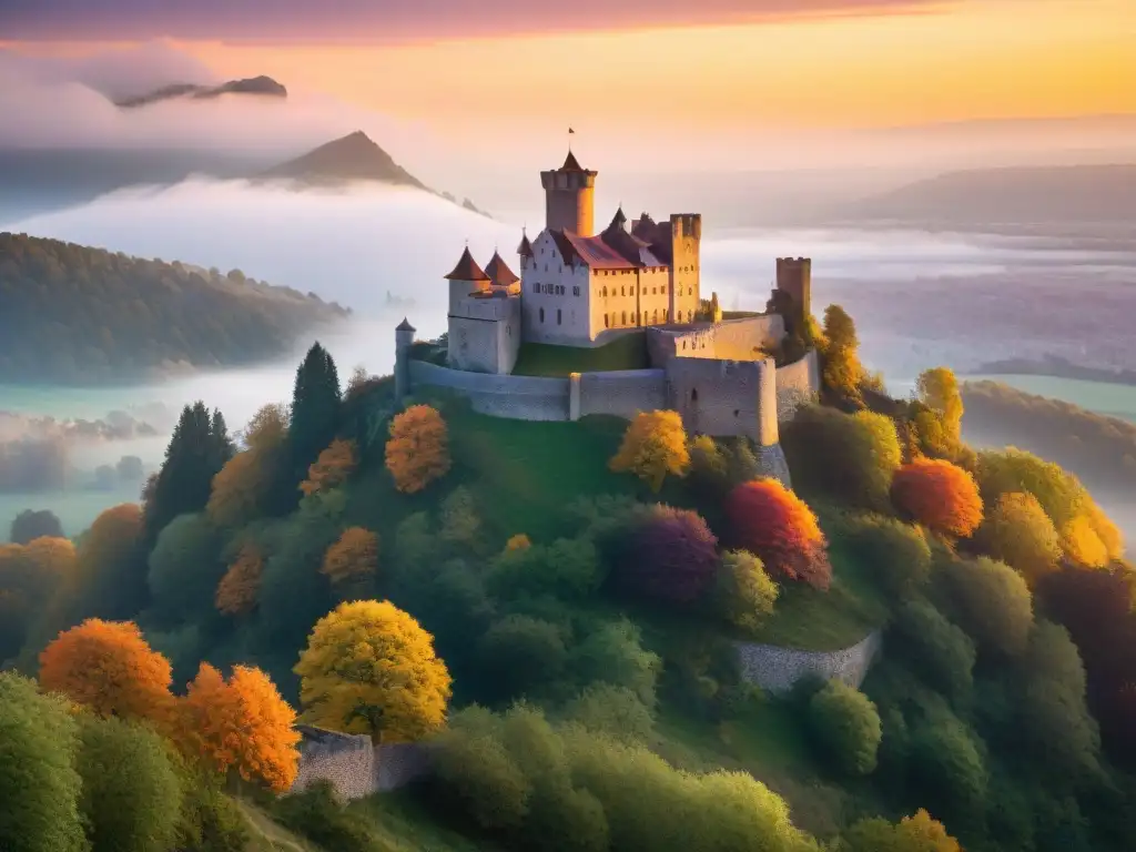 Majestuosidad medieval: Castillo de Falkenstein al atardecer Castillo Falkenstein envuelto en misterios arquitectónicos al atardecer