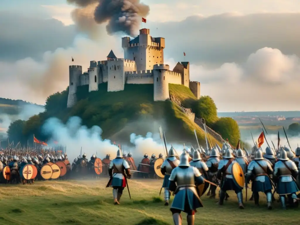 Asedio medieval: Castillo de Château Gaillard en 1203 Épico asedio del Castillo de Château Gaillard en la Edad Media