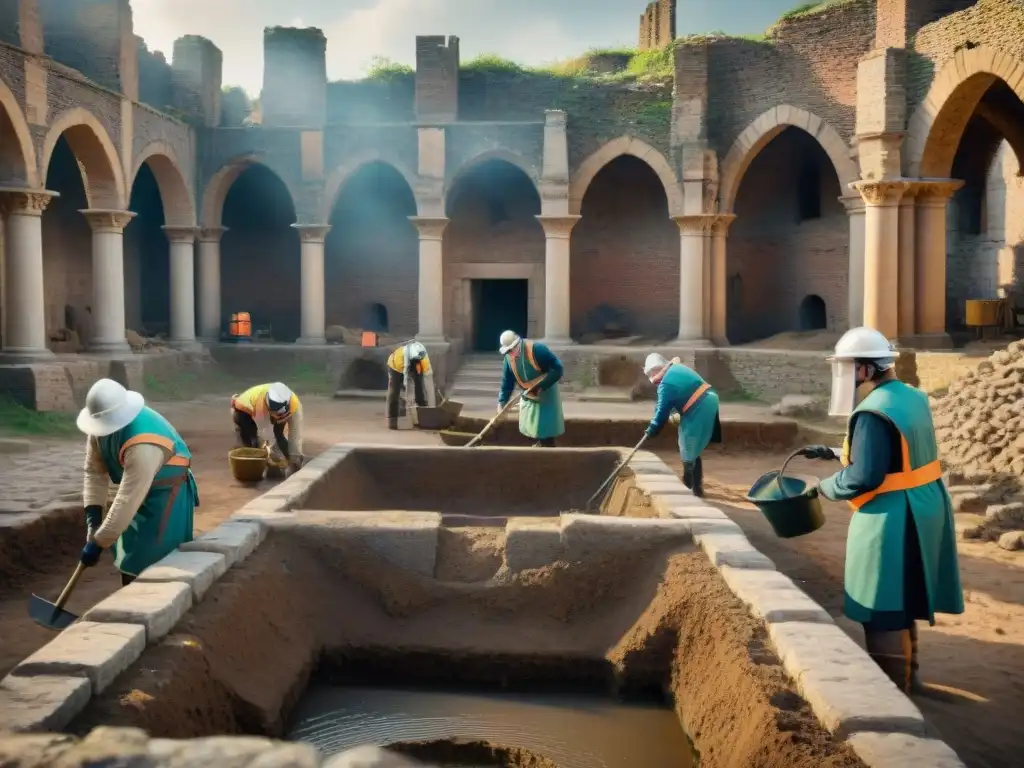 Equipo de arqueólogos excavando restos en sitio histórico para Gestión residuos en sitios históricos