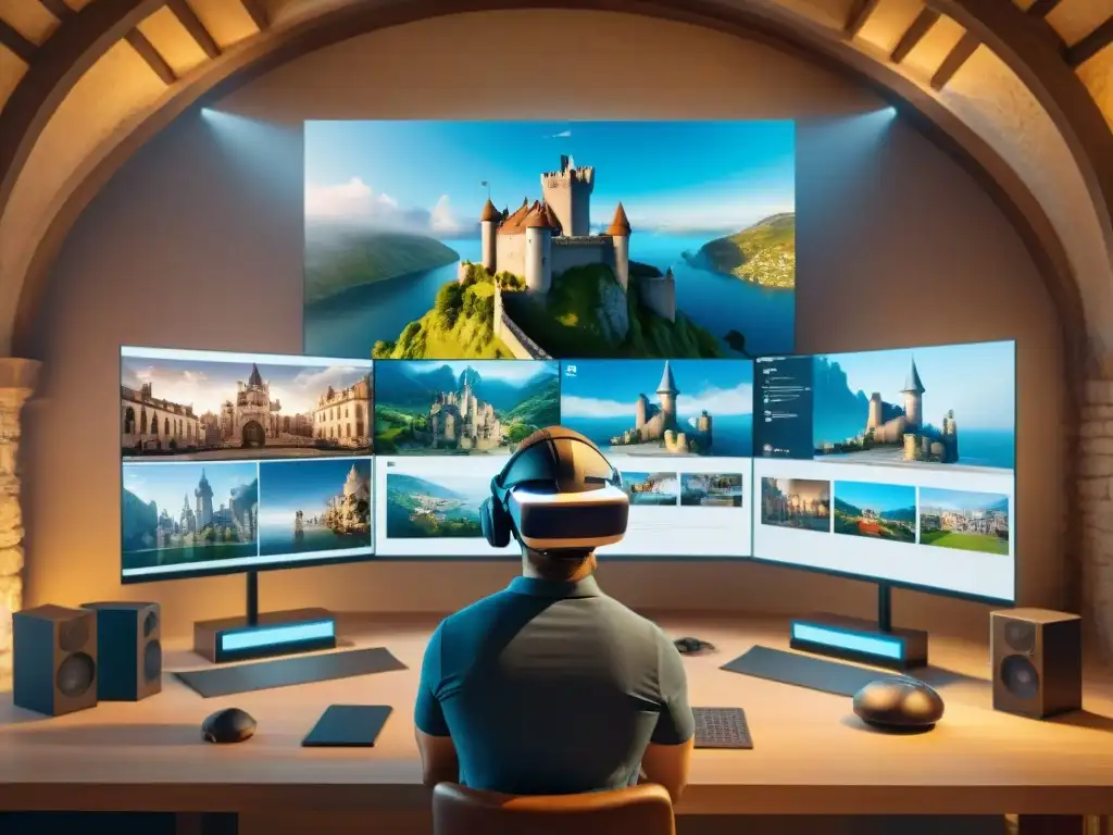 Reconstrucción digital de castillo medieval: tecnología y pasión Equipo de desarrolladores de Realidad Virtual reconstruyendo un castillo medieval con precisión y dedicación