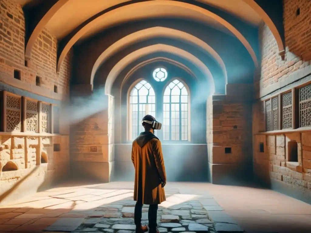 Exploración medieval en realidad virtual: historiadores maravillados Equipo de historiadores y arqueólogos explorando un castillo medieval en Realidad Virtual