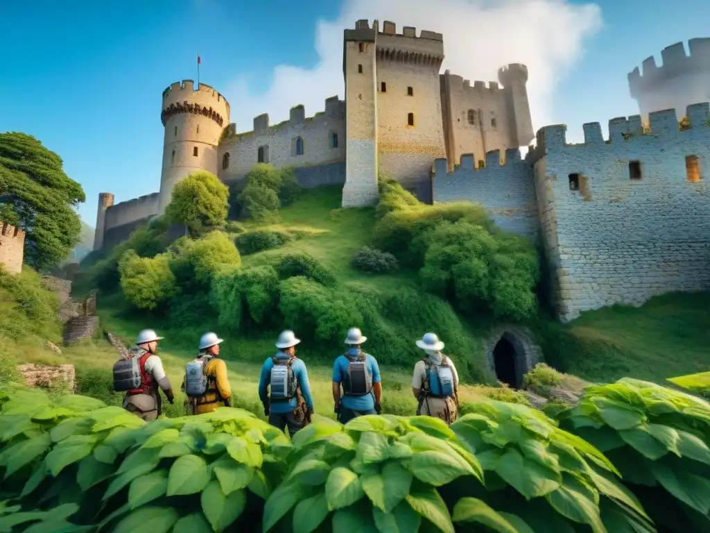 Expertos en conservación restauran castillo medieval Equipo internacional experto en preservación de castillos restaura juntos una antigua fortaleza