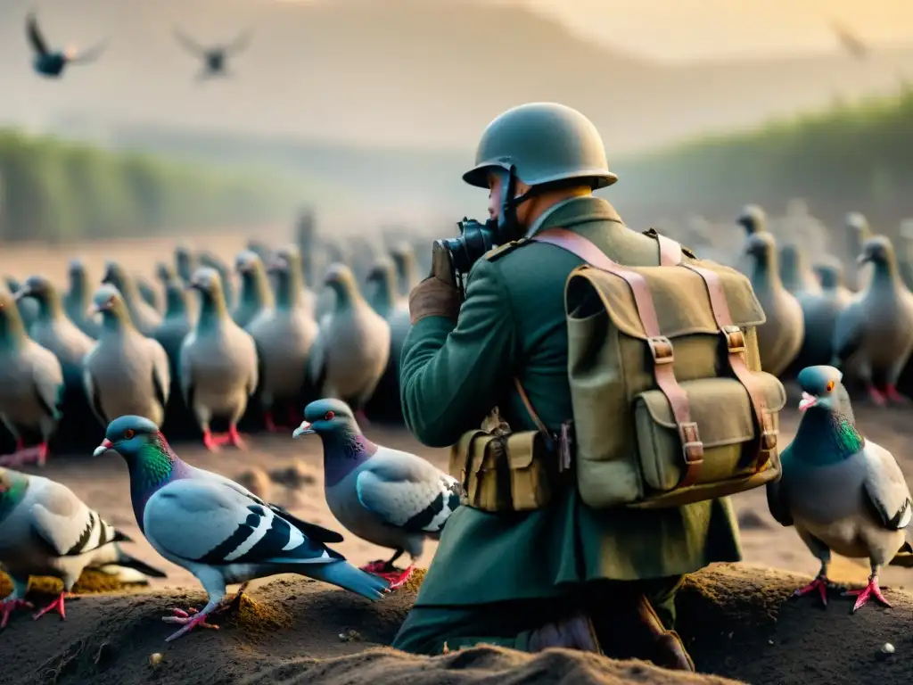 Pájaros espías en la Primera Guerra Mundial Un escuadrón de palomas con cámaras en miniatura en sus mochilas, parte del armamento animal en la guerra