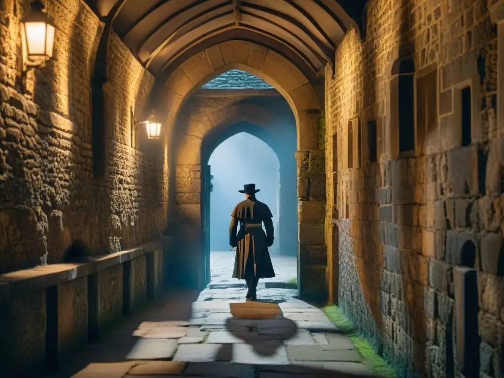 Fantasma Tudor en Corredor de la Torre de Londres Un espíritu en vestimenta Tudor deambula por los misteriosos corredores de la Torre de Londres, creando una atmósfera embrujada