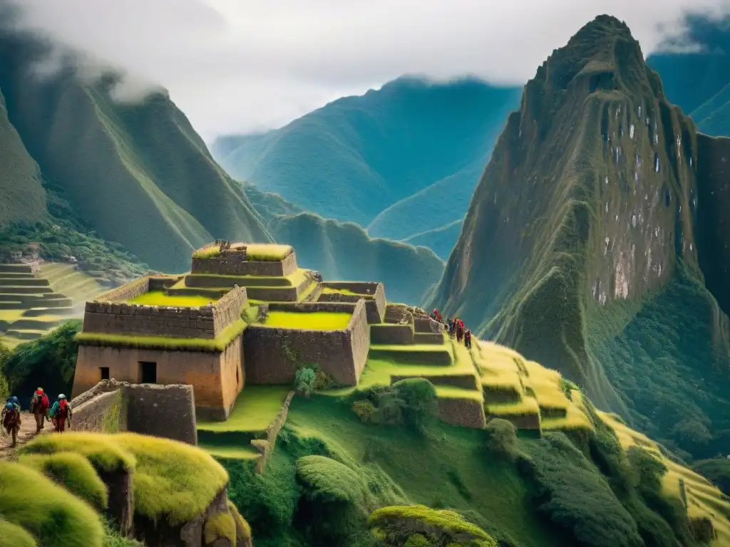 Expedición inca: en busca de tesoros perdidos en los Andes Exploradores en busca del tesoro perdido, rodeados de castillos y fortalezas andinas, bajo la mística niebla