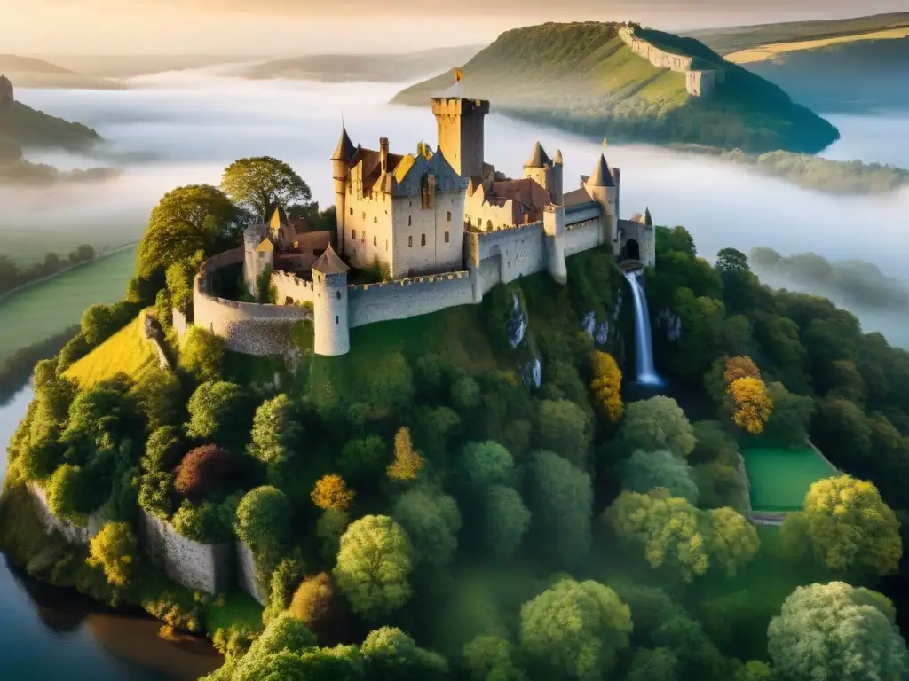 Exploradores en busca de tesoros escondidos en castillos antiguos al atardecer