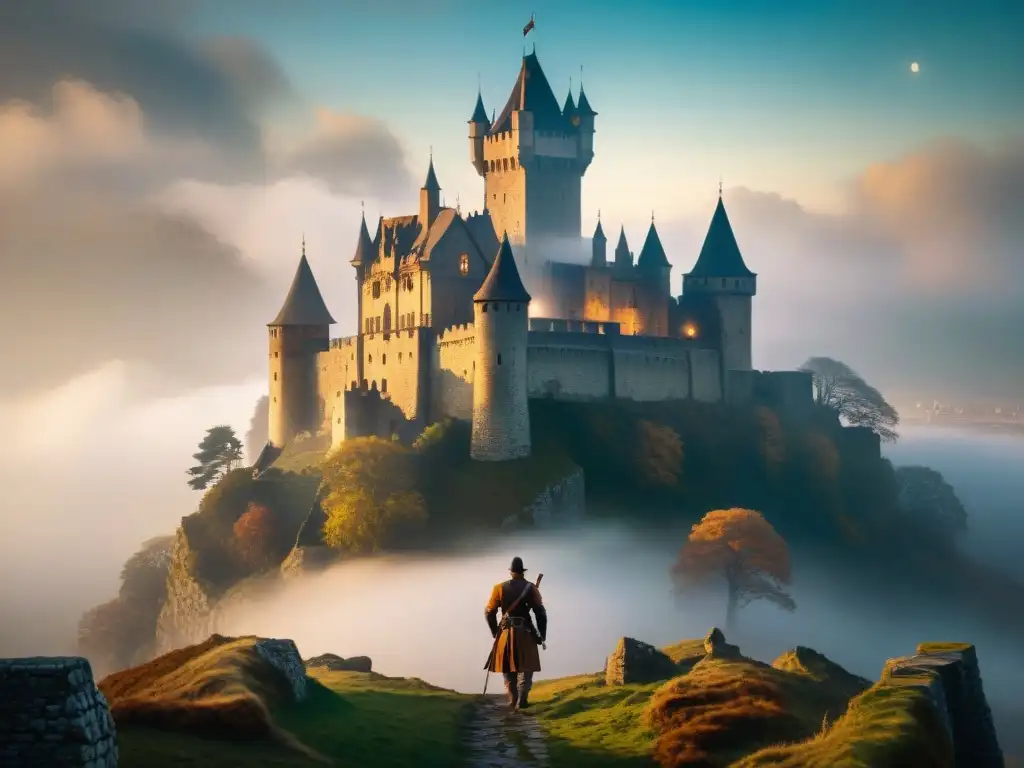 Un grupo de exploradores busca tesoros escondidos en un castillo antiguo envuelto en niebla misteriosa