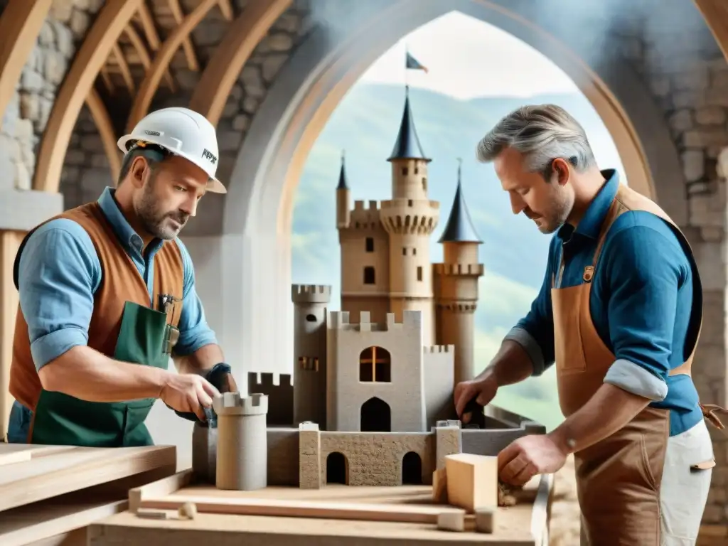 Artesanos construyen castillo ecológico con materiales sustentables Hábiles artesanos construyen un castillo majestuoso con materiales sostenibles, fusionando tradición y ecoinnovación