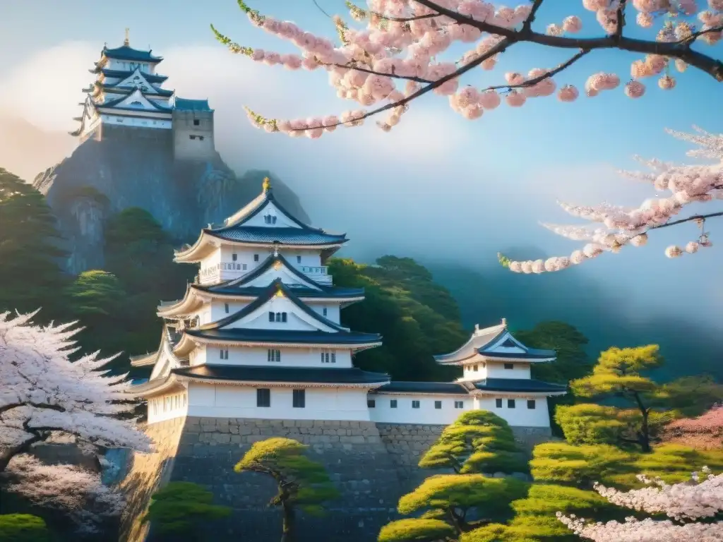 Himeji Castle en flor: belleza japonesa en su esplendor Castillo Himeji en Japón con sakuras