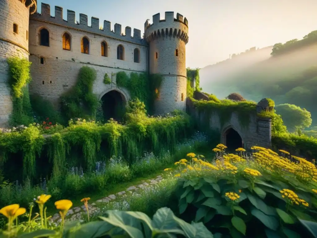 Restauración ecológica en castillo medieval, armonía entre historia y naturaleza