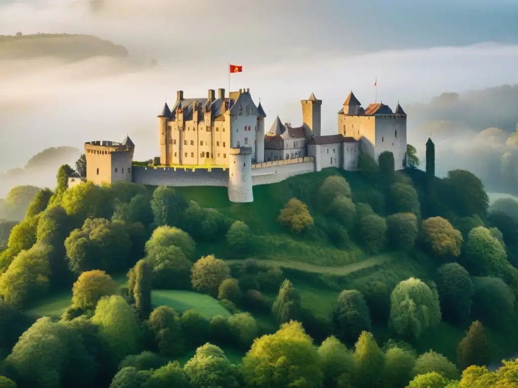 Castillo histórico: innovación sostenible y naturaleza Imagen impresionante de la gestión sostenible de castillos históricos, con historia, innovación y naturaleza en armonía
