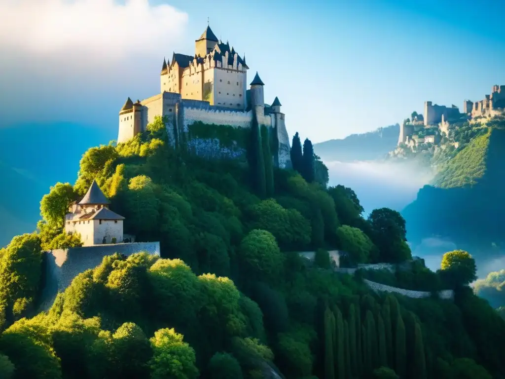 Castillo de Hochosterwitz: historia y fortaleza en lo alto Imponente Castillo de Hochosterwitz en acantilado rocoso, rodeado de vegetación exuberante bajo cielo azul