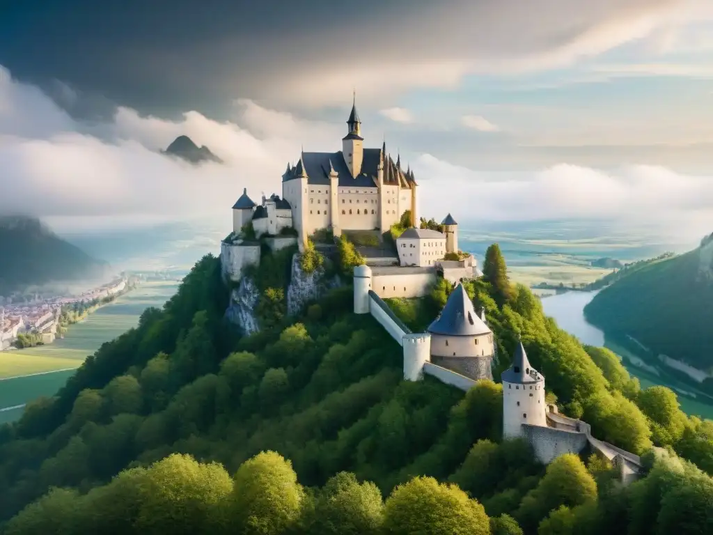 Castillo de Hochosterwitz: grandeza y misterio Imponente Castillo Hochosterwitz en la cima rocosa, destacando su arquitectura defensiva y dramático entorno