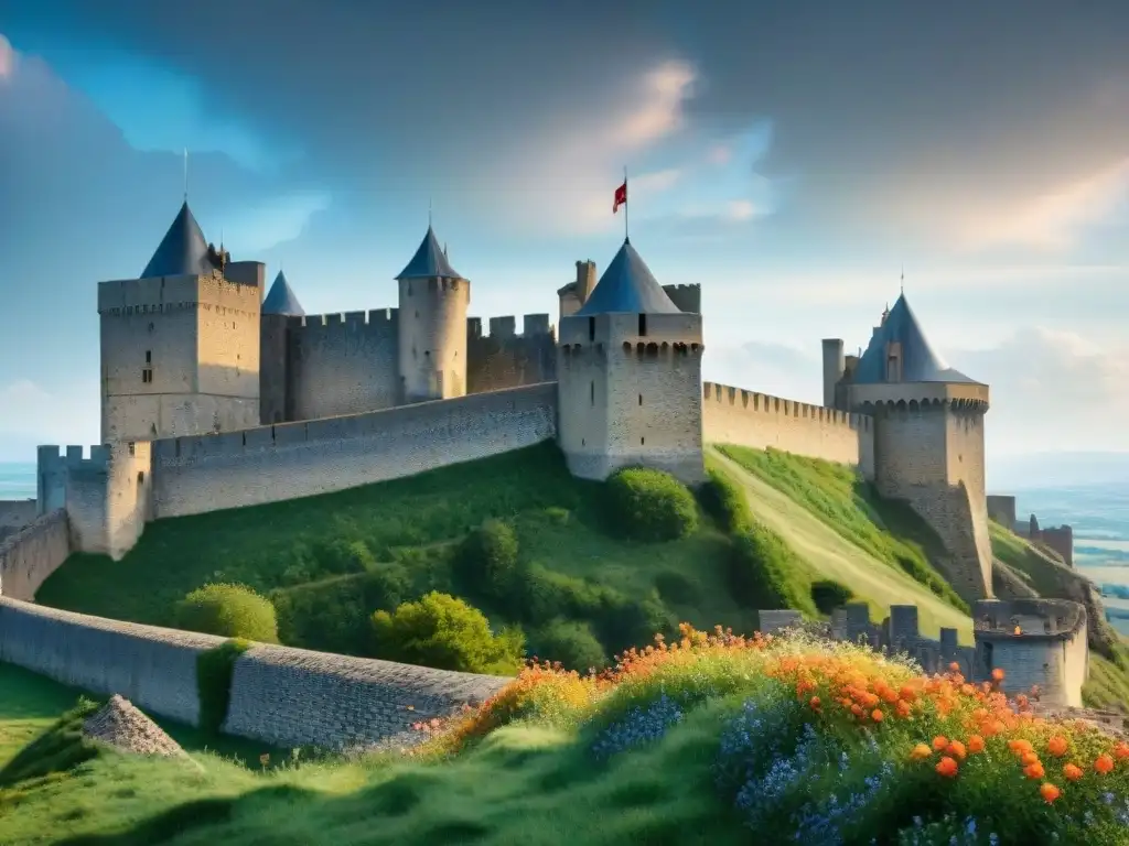 Fortaleza medieval de Carcassonne: piedra y dramatismo Imponente fortaleza medieval de Carcasona, Francia, con estrategias defensa castillos peste negra