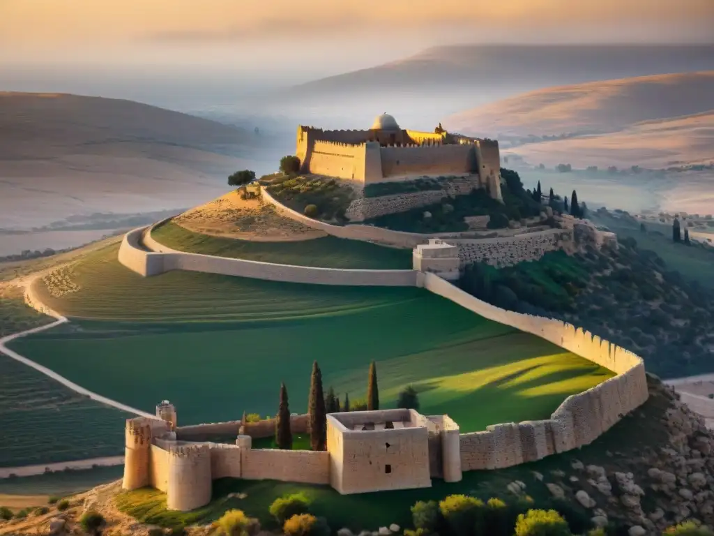 Castillo de Kerak al atardecer: Misterio y belleza ancestral en Jordania Un impresionante atardecer en El Castillo de Kerak en Jordania, mostrando sus muros de piedra bajo una cálida luz
