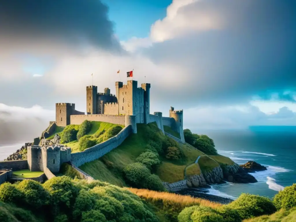 Impresionante Castillo Harlech en Gales, rodeado de naturaleza y bajo un cielo tormentoso
