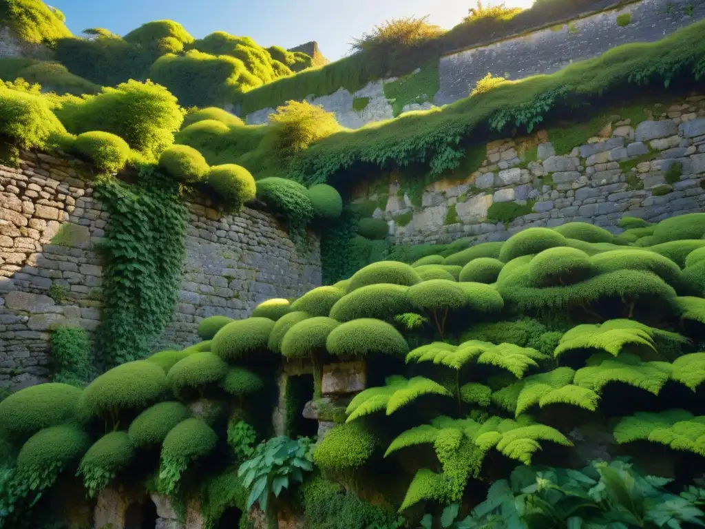 Fortaleza histórica invadida: contraste y urgencia Un impresionante contraste entre fortificaciones antiguas y la vegetación invasora, ilustrando el impacto del cambio climático