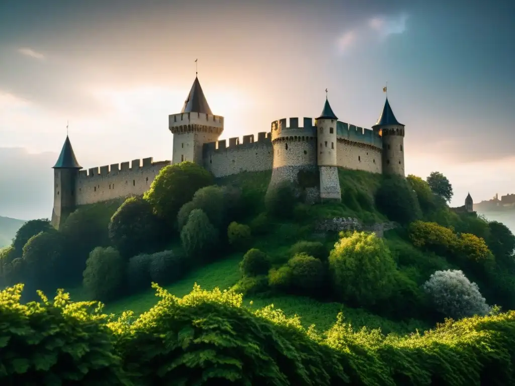 Fortaleza medieval: historia y misterio en piedra Impresionante fortaleza medieval envuelta en misterio y fuerza, ideal para el contraespionaje en fortalezas históricas