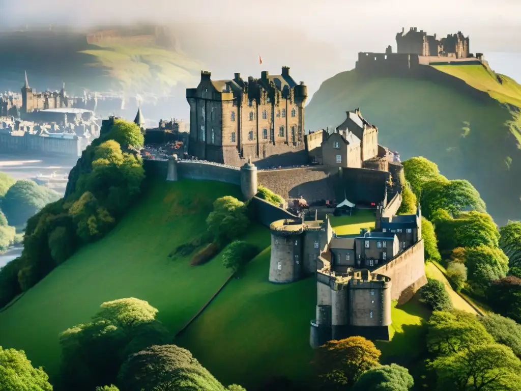 Restauración majestuosa del Castillo de Edimburgo en Castle Rock Impresionante restauración del majestuoso Castillo de Edimburgo en Castle Rock, resaltando la historia y la modernidad