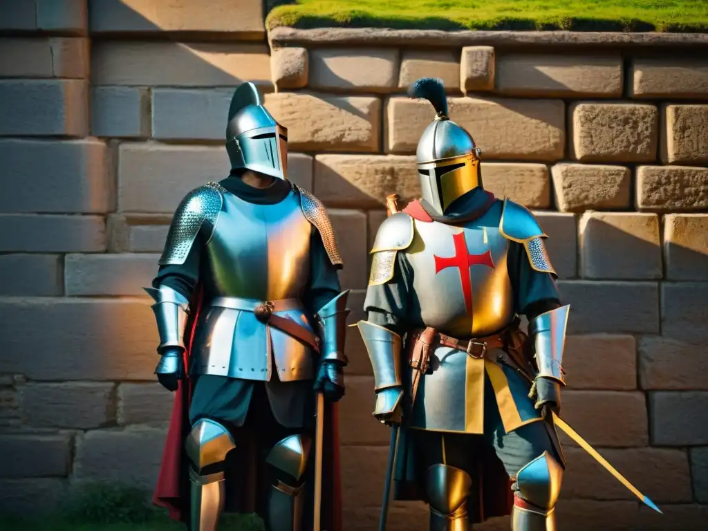Intrincadas esculturas de caballería medieval en las paredes de un castillo, iluminadas por la luz solar