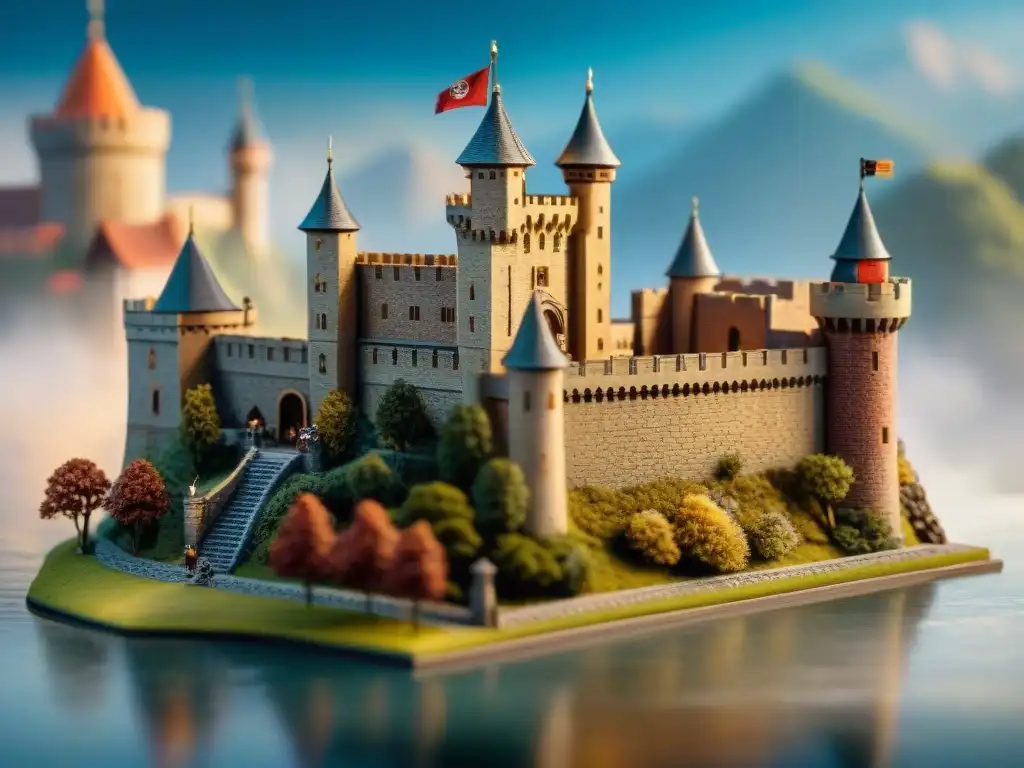 Castillo medieval en miniatura: detalle y grandeza Intrincado castillo en miniatura, con detalles asombrosos y ambiente medieval