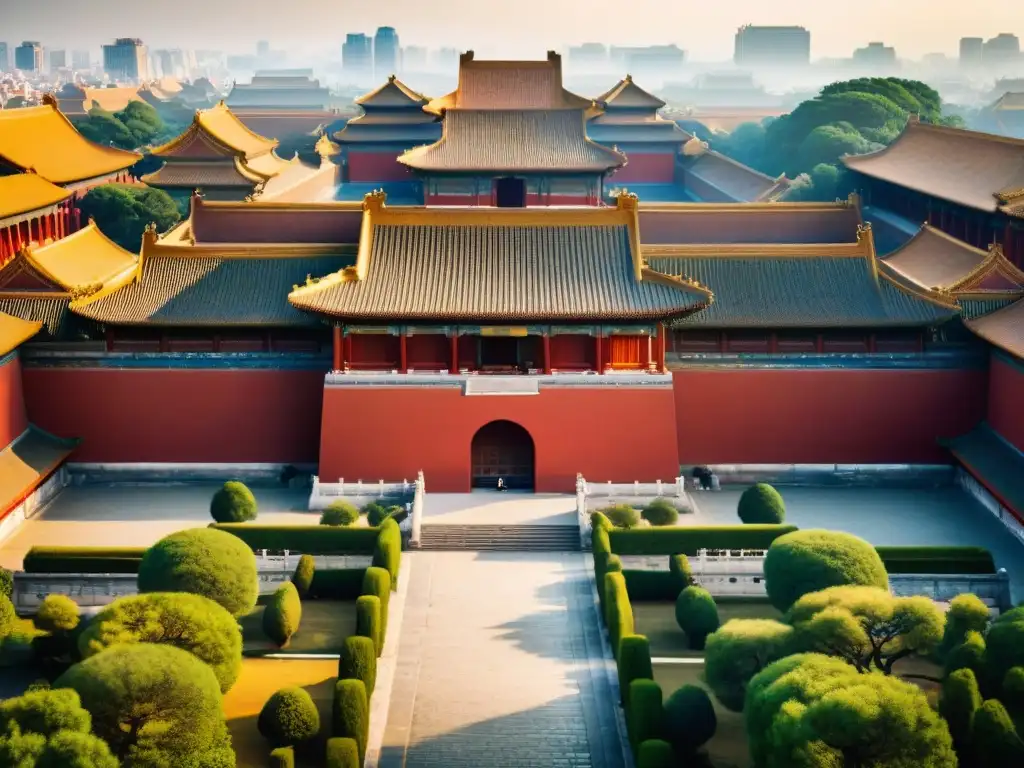 Espléndida vista aérea de la majestuosa Ciudad Prohibida en Beijing, China Explora la majestuosa Ciudad Prohibida en Beijing, China, con sus intrincadas estructuras y jardines exuberantes
