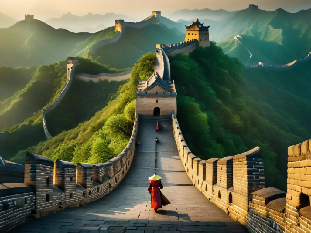 Muralla China al atardecer: Esplendor histórico en paisaje montañoso La majestuosa Gran Muralla de China serpentea entre montañas al atardecer, mostrando su grandiosidad y legado histórico